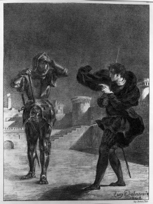 Eugène Delacroix. The Phantom on the Terrace, Hamlet, 1843.